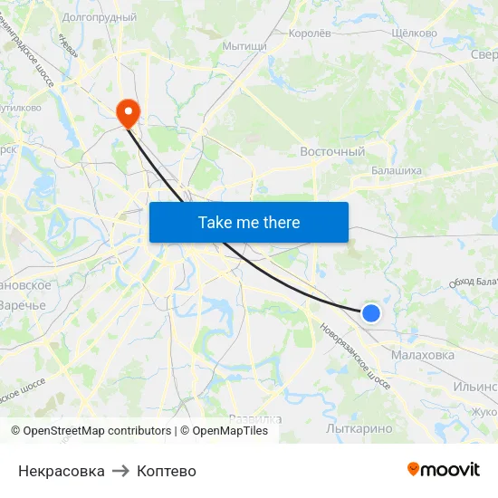 Некрасовка to Коптево map