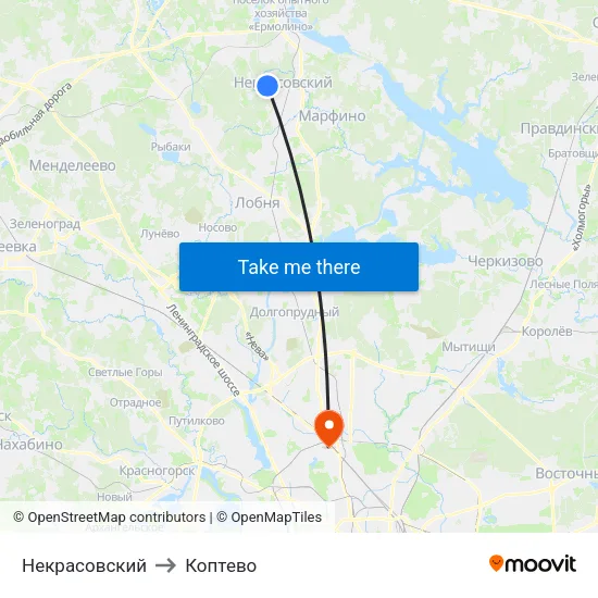 Некрасовский to Коптево map