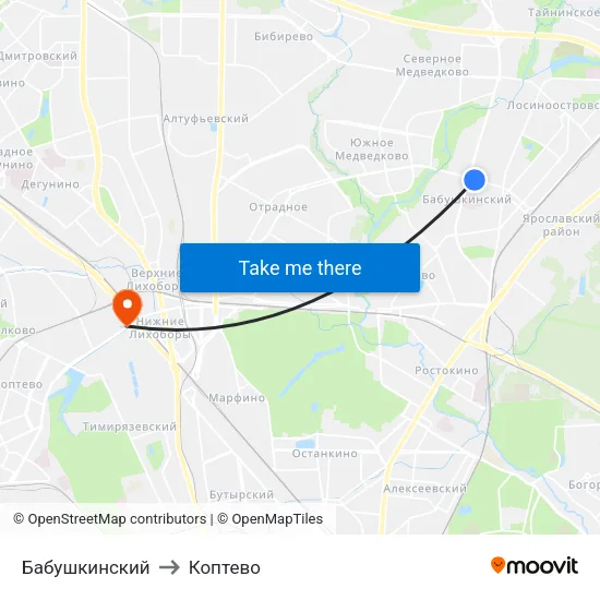 Бабушкинский to Коптево map