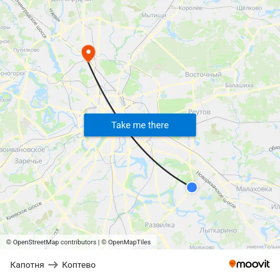 Капотня to Коптево map