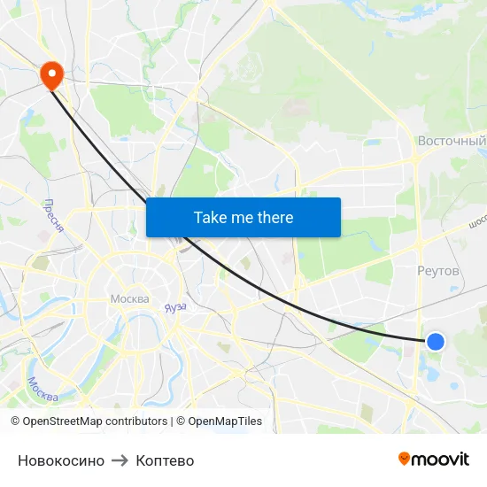 Новокосино to Коптево map