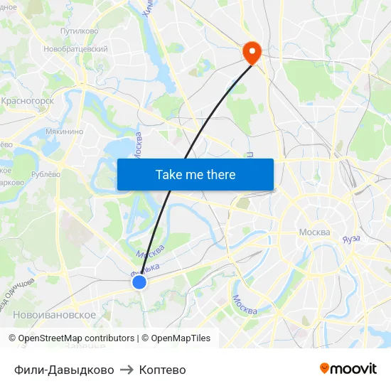 Фили-Давыдково to Коптево map