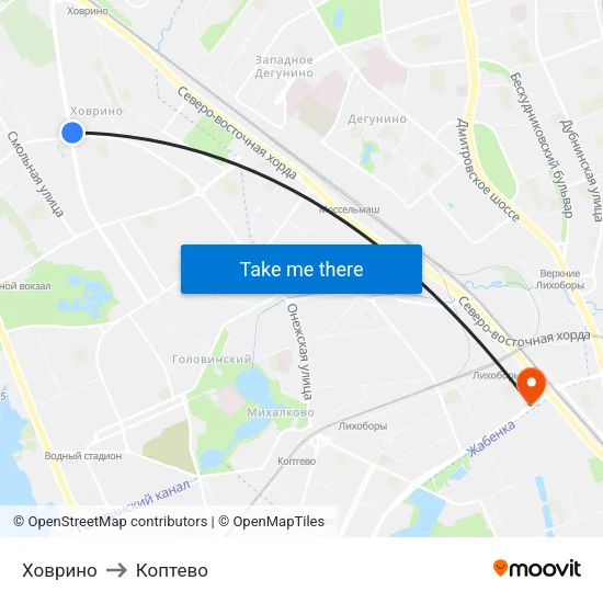 Ховрино to Коптево map