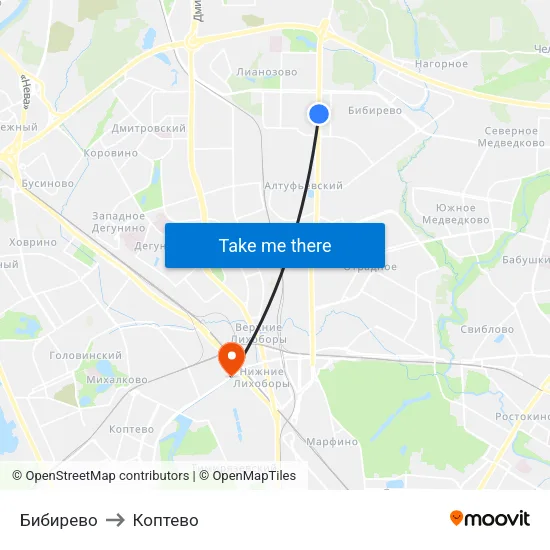 Бибирево to Коптево map