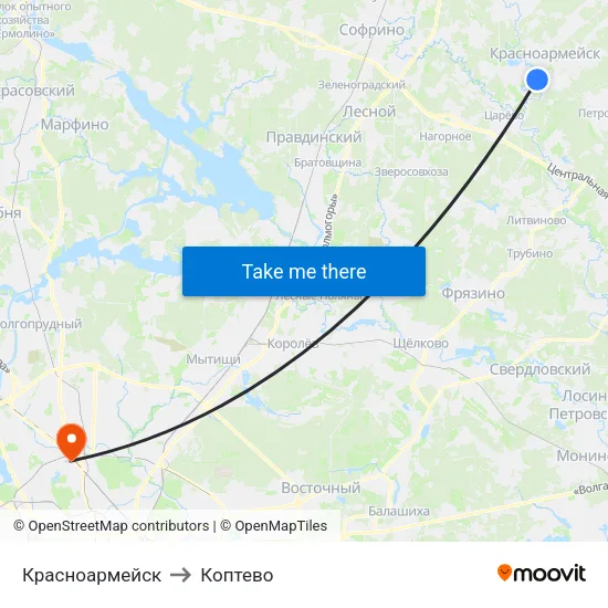 Красноармейск to Коптево map
