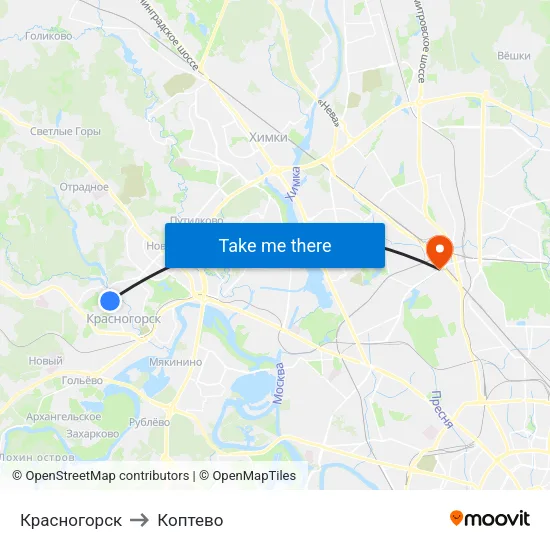 Красногорск to Коптево map