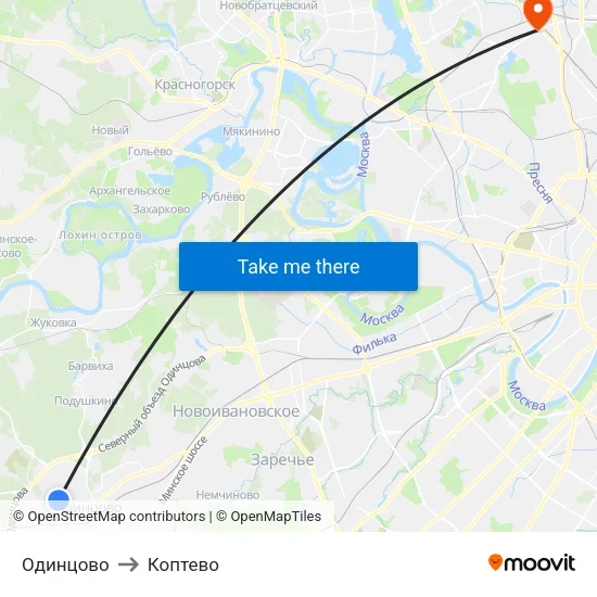 Одинцово to Коптево map