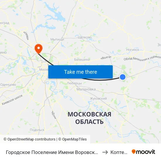 Городское Поселение Имени Воровского to Коптево map