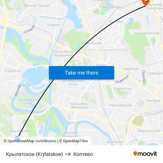 Крылатское (Krylatskoe) to Коптево map