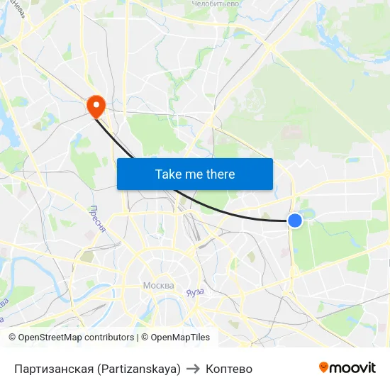 Партизанская (Partizanskaya) to Коптево map