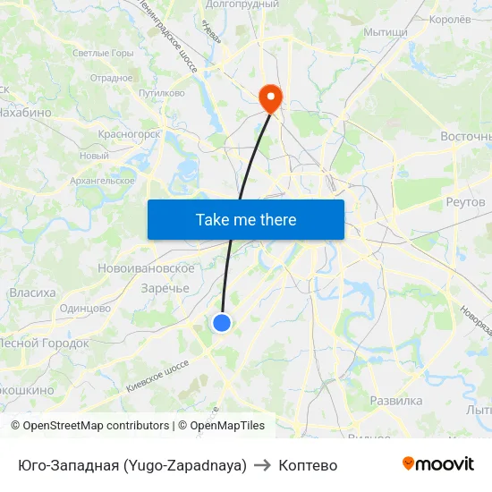Юго-Западная (Yugo-Zapadnaya) to Коптево map
