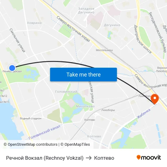 Речной Вокзал (Rechnoy Vokzal) to Коптево map