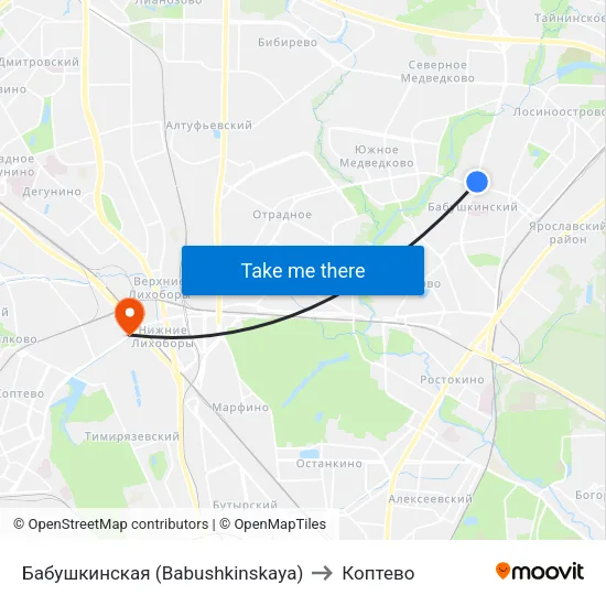 Бабушкинская (Babushkinskaya) to Коптево map
