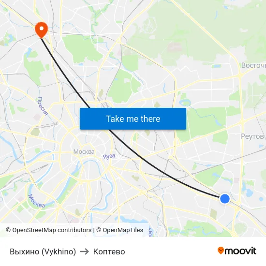 Выхино (Vykhino) to Коптево map
