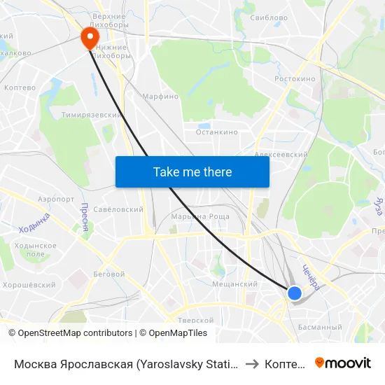 Москва Ярославская (Yaroslavsky Station) to Коптево map