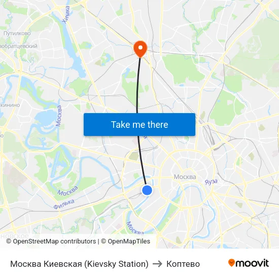 Москва Киевская (Kievsky Station) to Коптево map