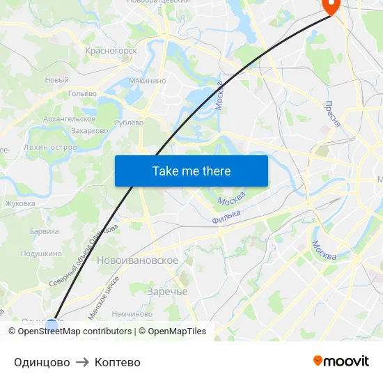 Одинцово to Коптево map