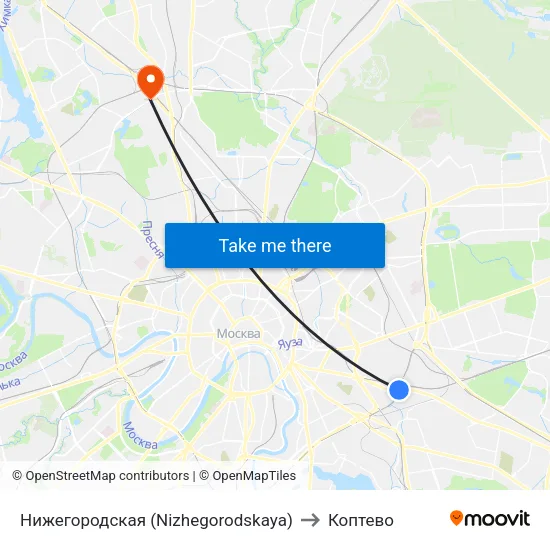 Нижегородская (Nizhegorodskaya) to Коптево map