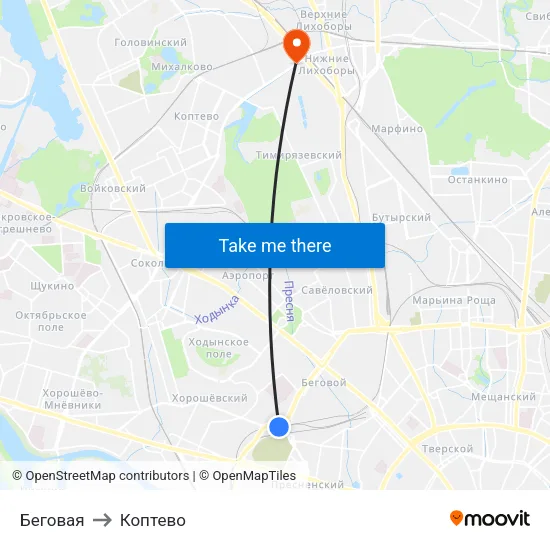Беговая to Коптево map