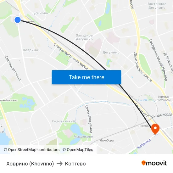 Ховрино (Khovrino) to Коптево map