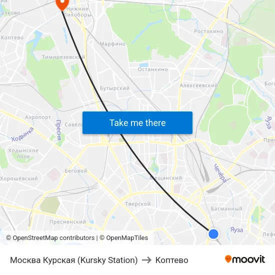 Москва Курская (Kursky Station) to Коптево map