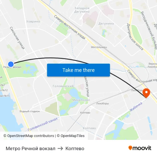 Метро Речной вокзал to Коптево map