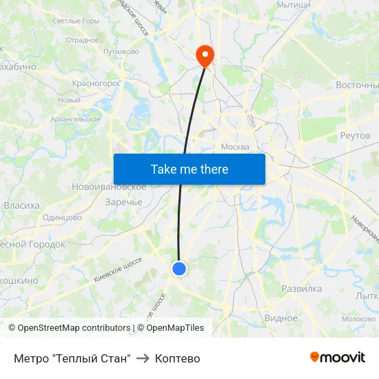 Метро "Теплый Стан" to Коптево map