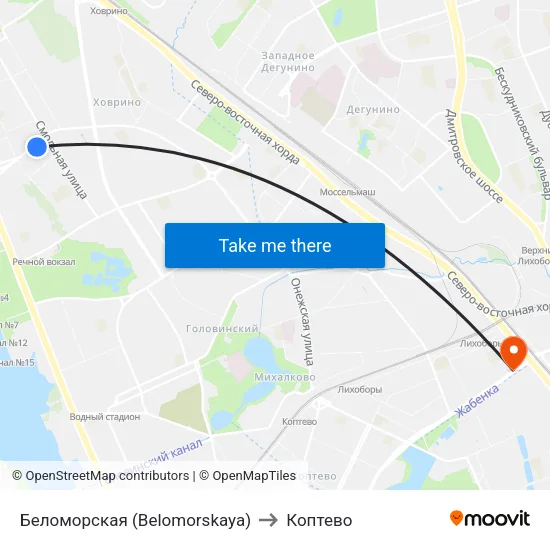 Беломорская (Belomorskaya) to Коптево map