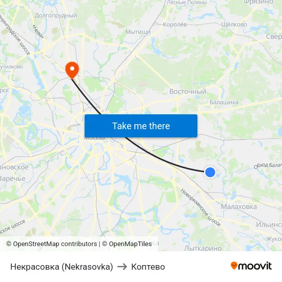 Некрасовка (Nekrasovka) to Коптево map