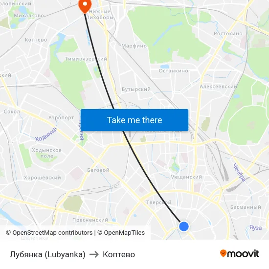 Лубянка (Lubyanka) to Коптево map
