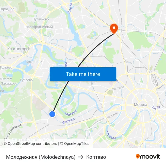 Молодежная (Molodezhnaya) to Коптево map