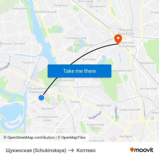 Щукинская (Schukinskaya) to Коптево map