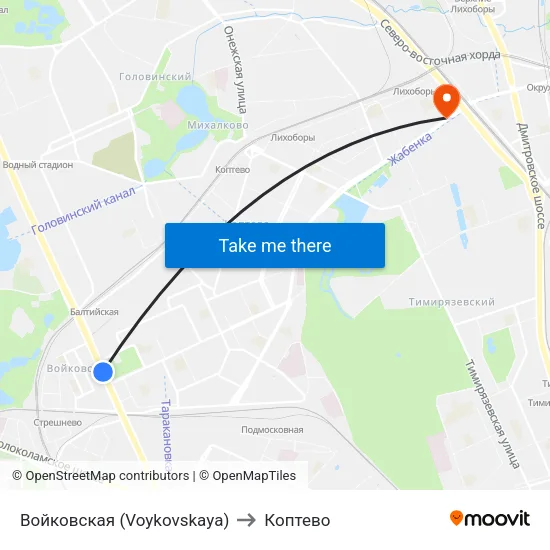 Войковская (Voykovskaya) to Коптево map