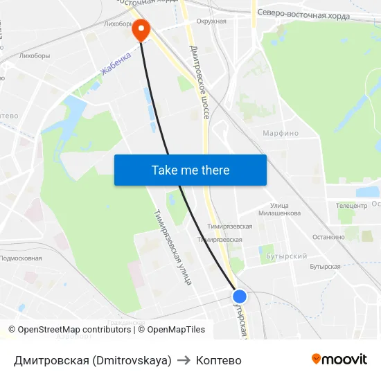 Дмитровская (Dmitrovskaya) to Коптево map