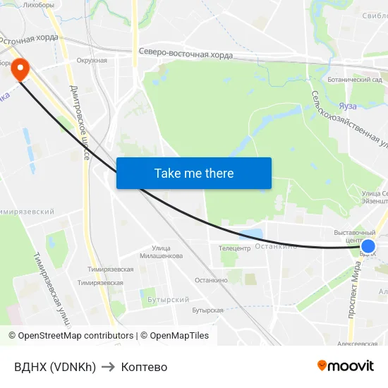 ВДНХ (VDNKh) to Коптево map