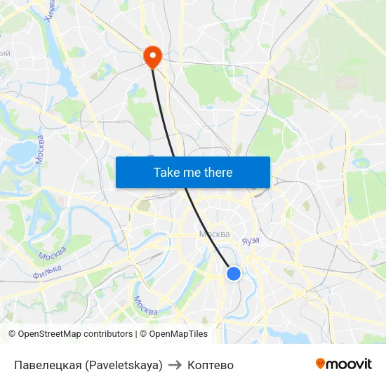 Павелецкая (Paveletskaya) to Коптево map