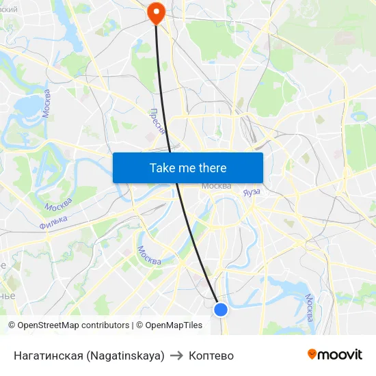 Нагатинская (Nagatinskaya) to Коптево map