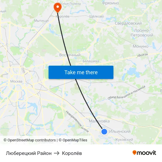 Люберецкий Район to Королёв map