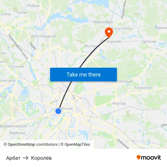 Арбат to Королёв map