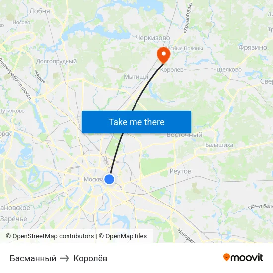 Басманный to Королёв map