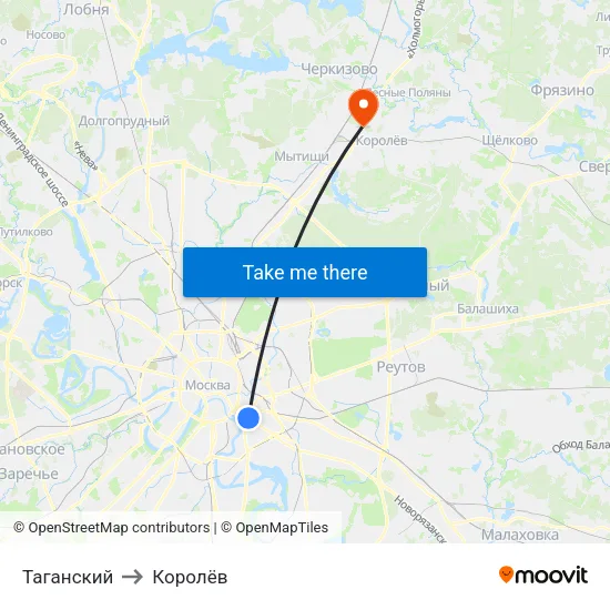 Таганский to Королёв map