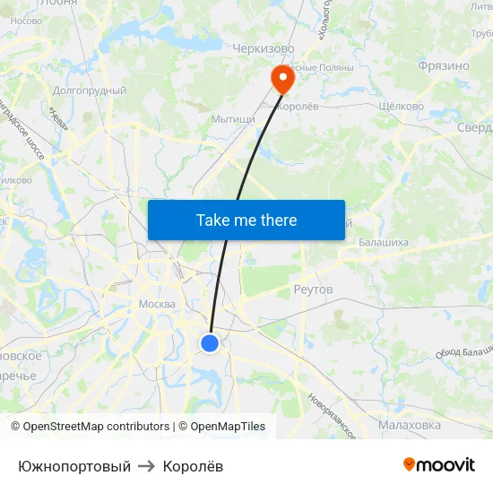 Южнопортовый to Королёв map