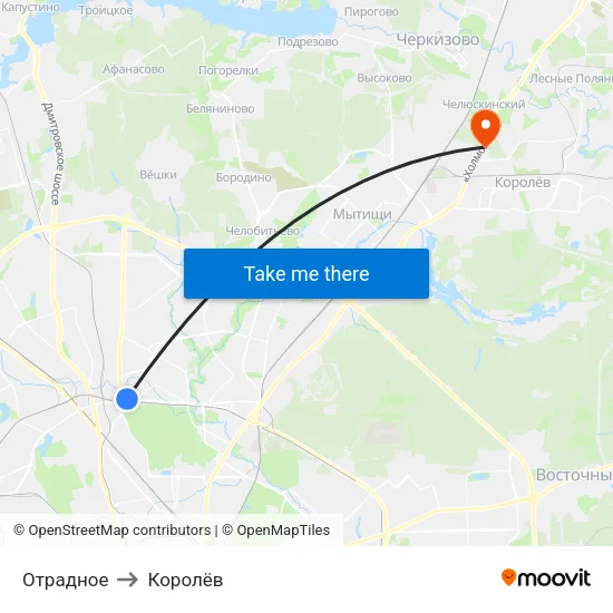 Отрадное to Королёв map