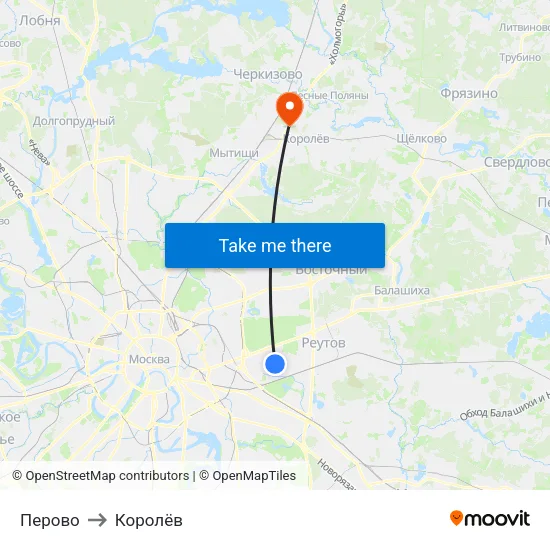 Перово to Королёв map
