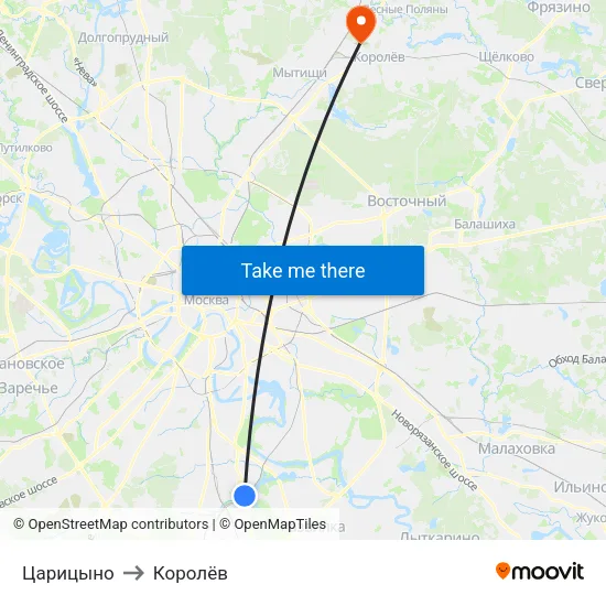 Царицыно to Королёв map