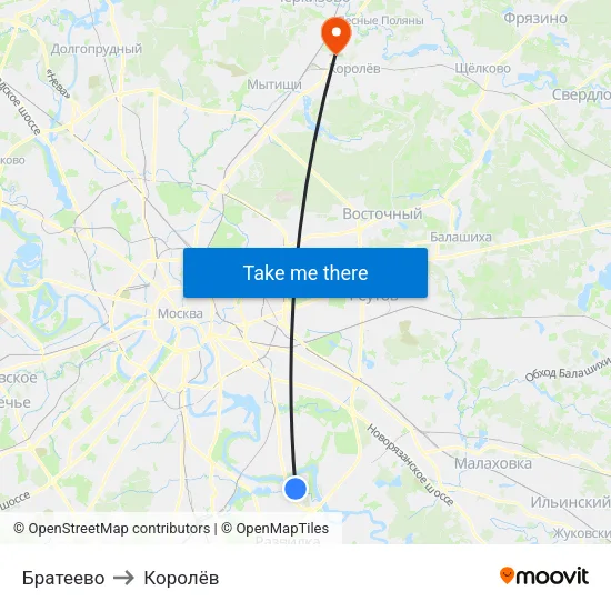 Братеево to Королёв map