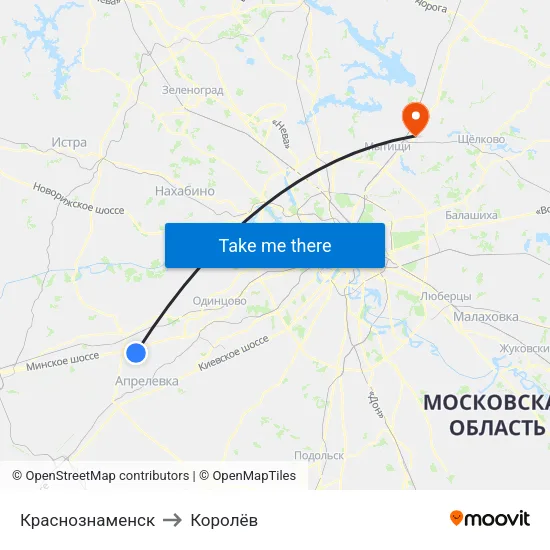 Краснознаменск to Королёв map