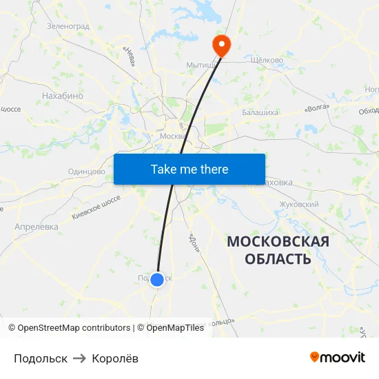 Подольск to Королёв map