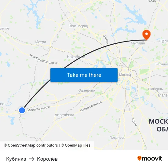 Кубинка to Королёв map