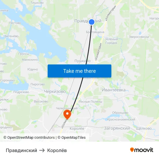 Правдинский to Королёв map